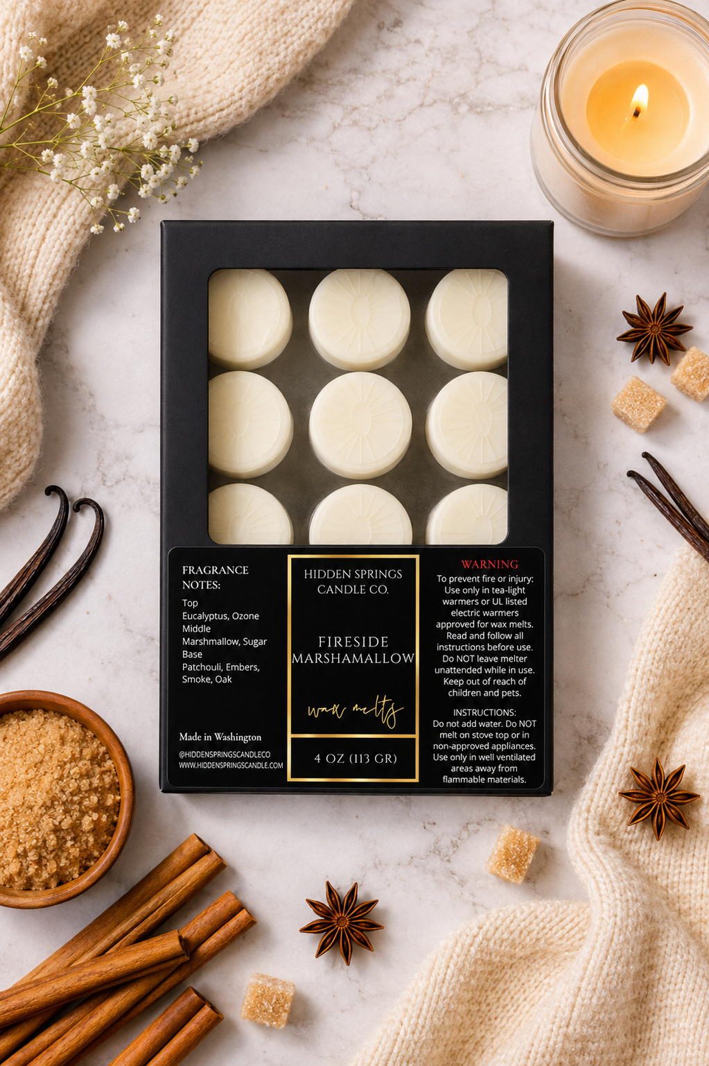 Fireside Marshmallow 12-Pack Soy Wax Melts | Hand-Poured Coconut Soy Wax Melts