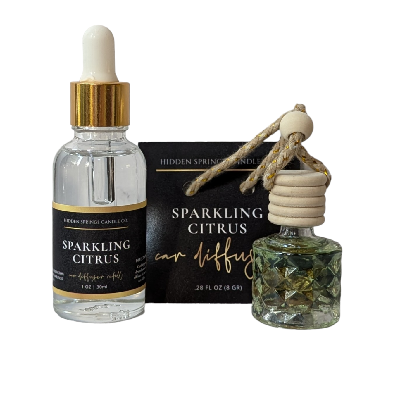 Sparkling Citrus Car Diffuser With Refill-Hidden Springs Candle Co