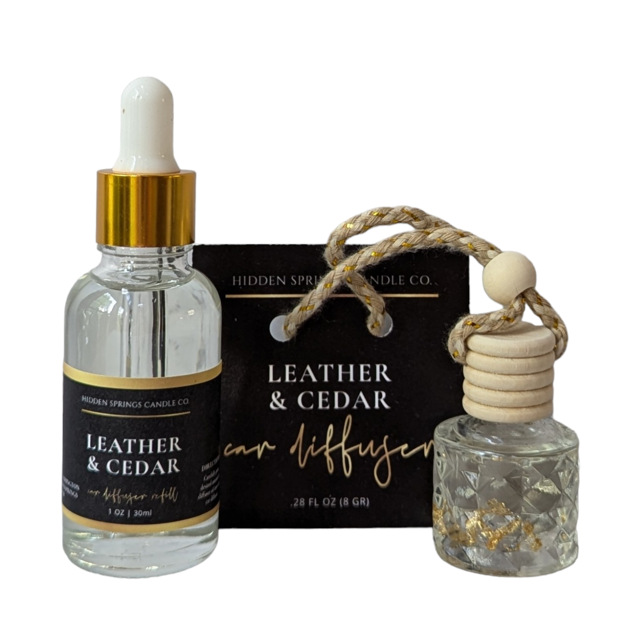 Leather and Cedar Car Diffuser With Refill-Hidden Springs Candle Co
