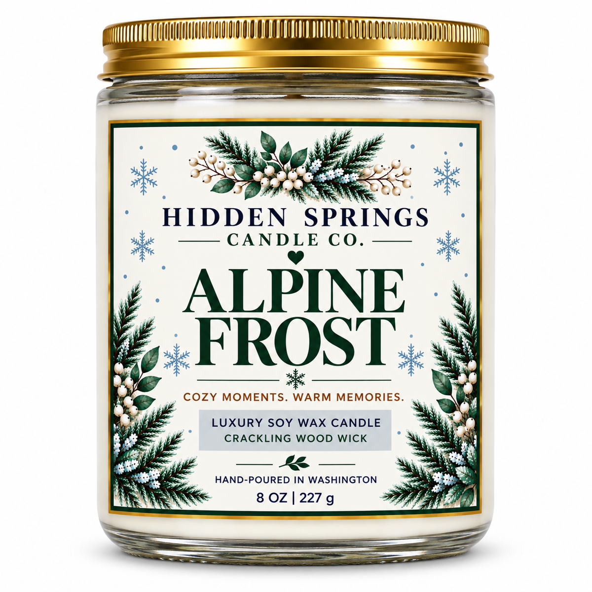 Alpine Frost Crackling Wood Wick Candle | Hidden Springs Candle Co.