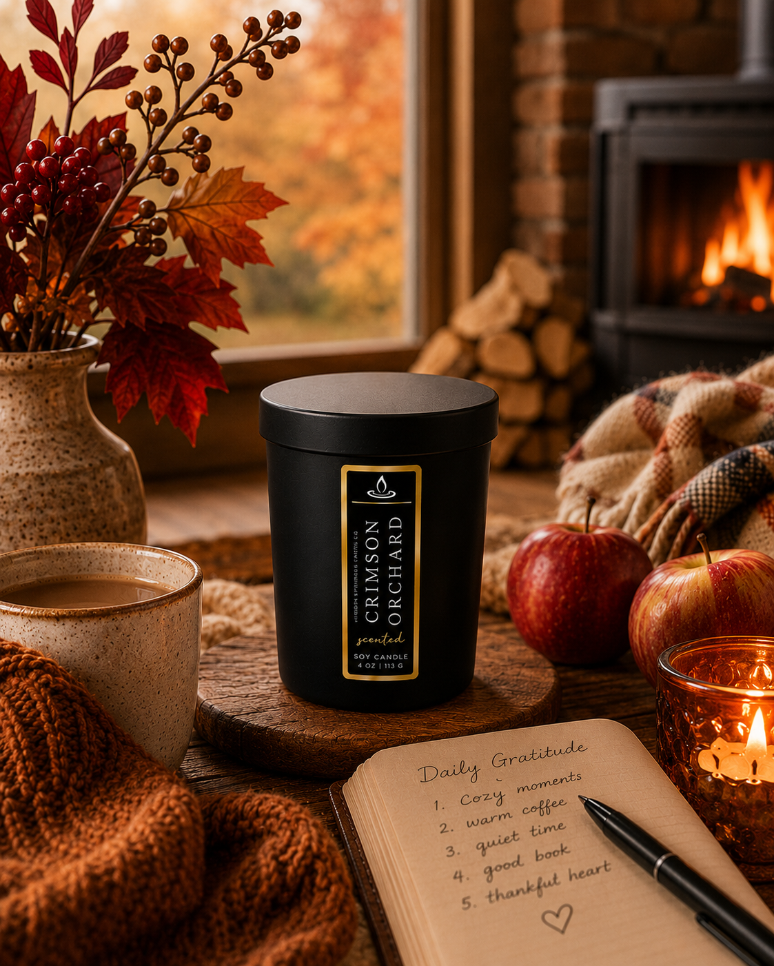 Luxury Crimson Orchard Soy Candle | Crackling Wood Wick