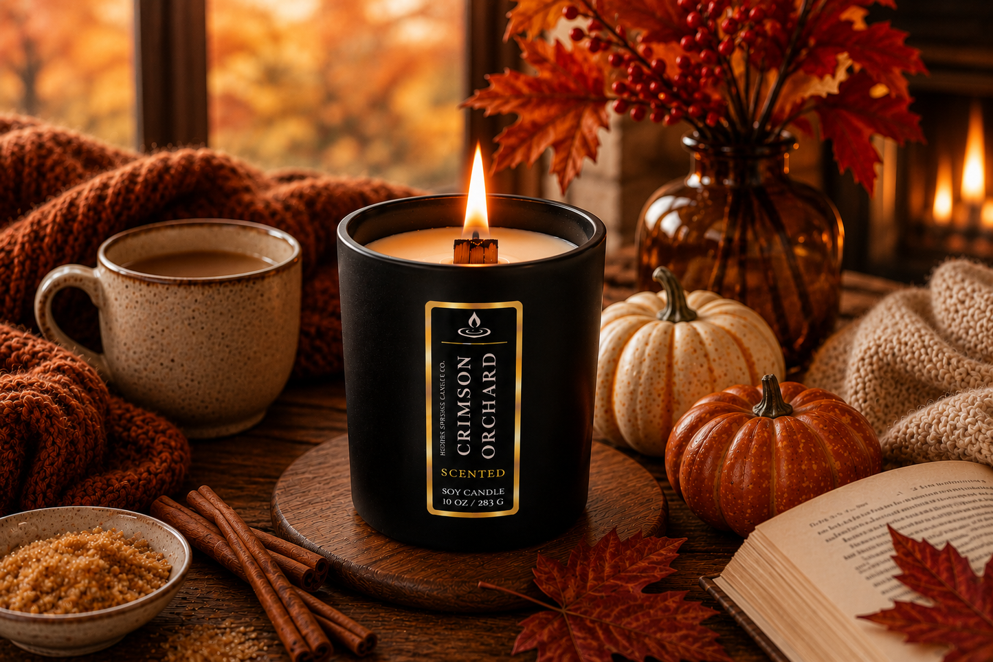 Luxury Crimson Orchard Soy Candle | Crackling Wood Wick