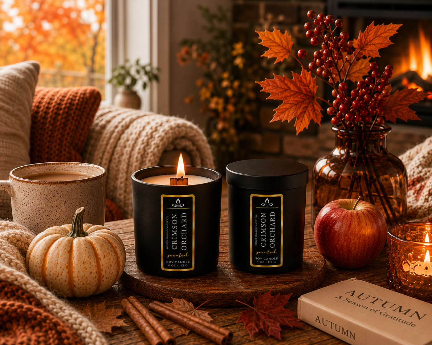 Luxury Crimson Orchard Soy Candle | Crackling Wood Wick