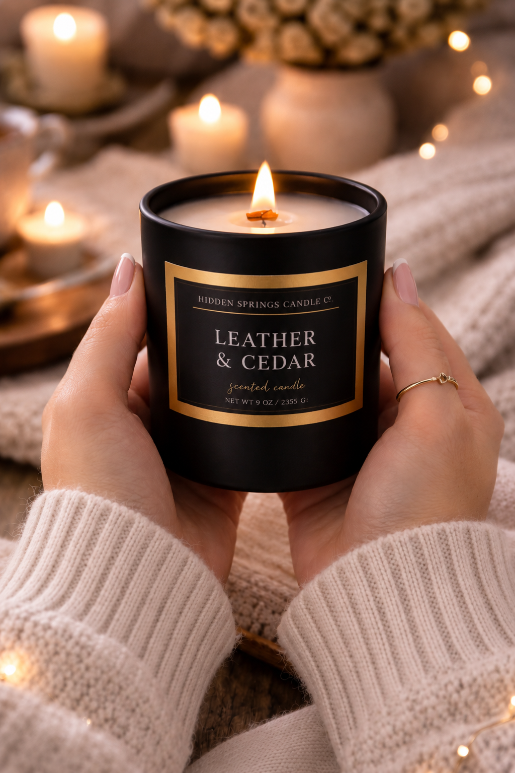 Leather & Cedar Luxury Coconut Soy Candle | Crackling Wood Wick