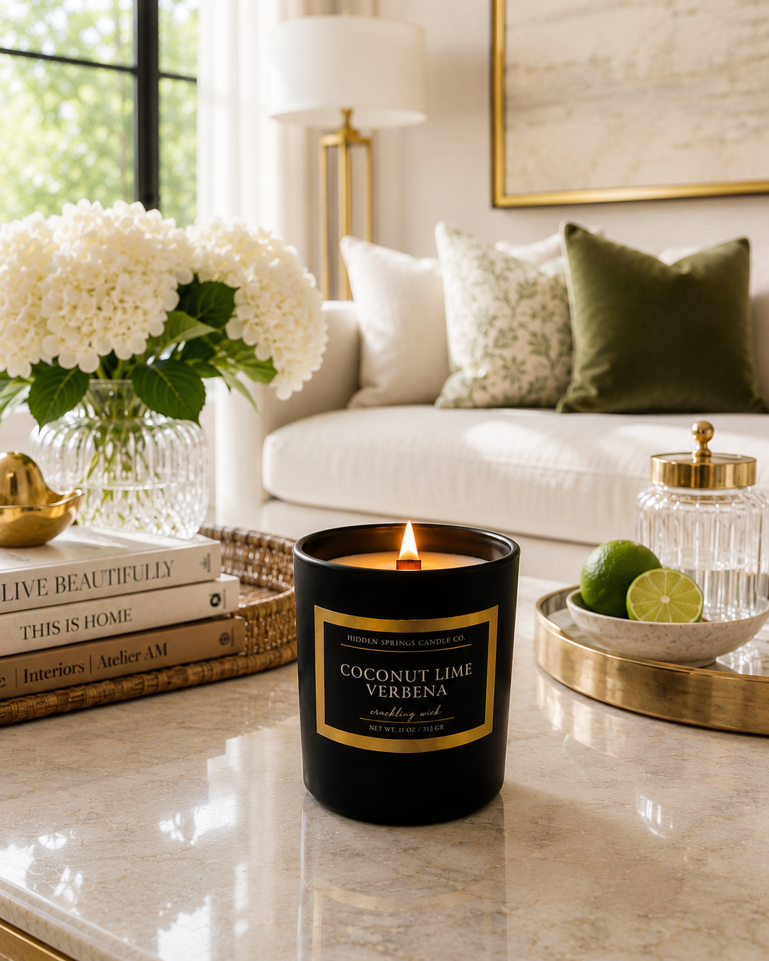 Coconut Lime Verbena Luxury Coconut Soy Candle | Crackling Wood Wick