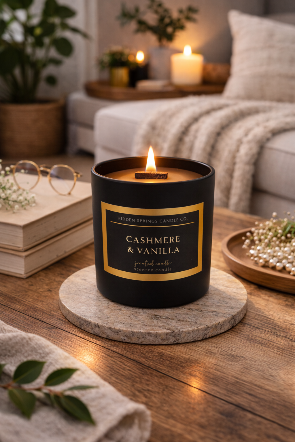Cashmere Vanilla 8 oz Crackling Wood Wick Soy Candle