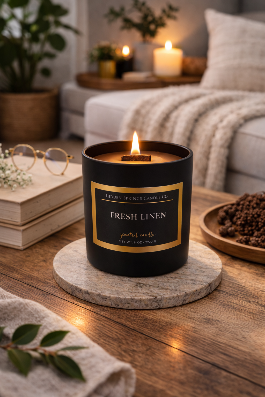 Fresh Linen Candle-Hidden Springs Candle Co