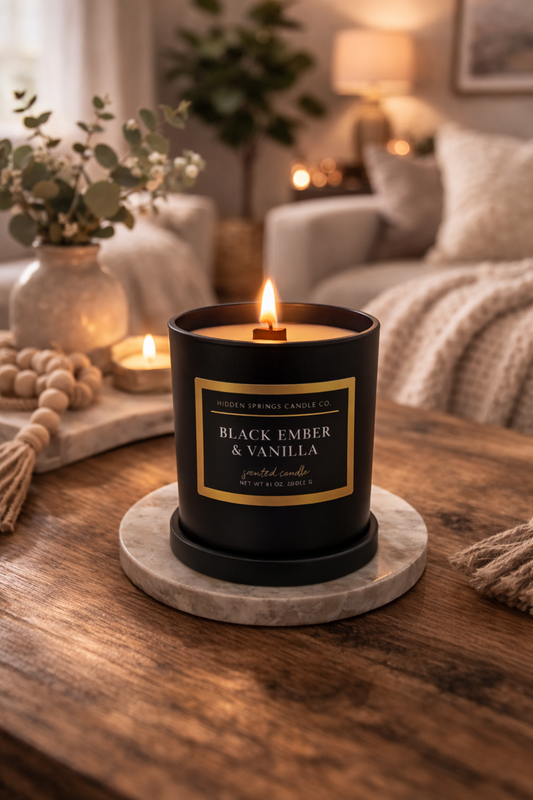 Black Ember & Vanilla Candle-Hidden Springs Candle Co