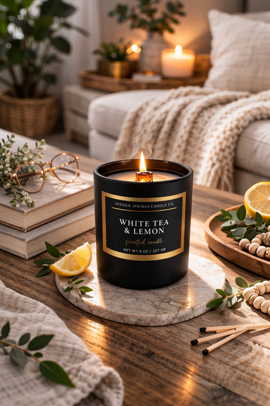 White Tea & Lemon Candle-Hidden Springs Candle Co