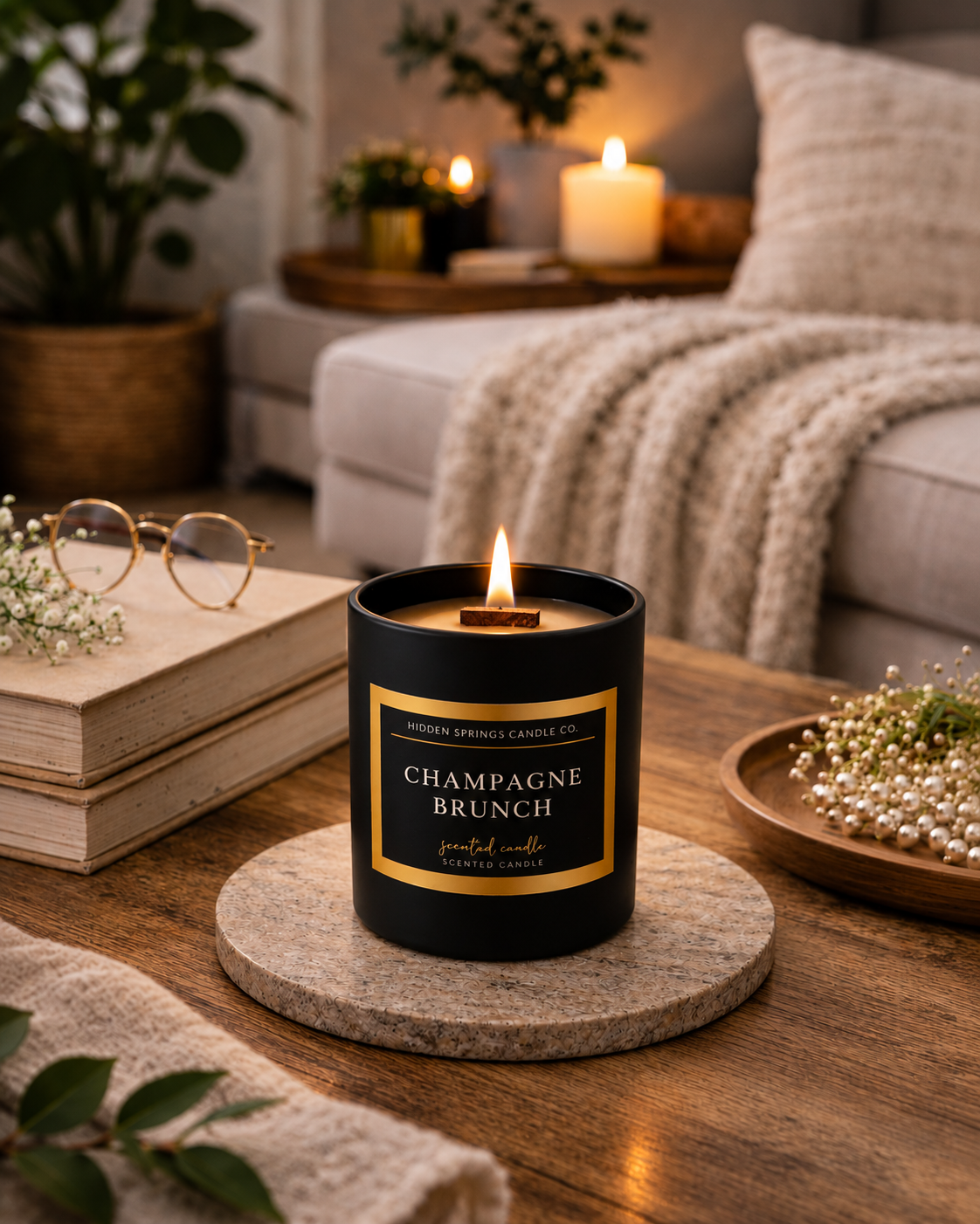 Champagne Brunch 8 oz Crackling Wood Wick Soy Candle