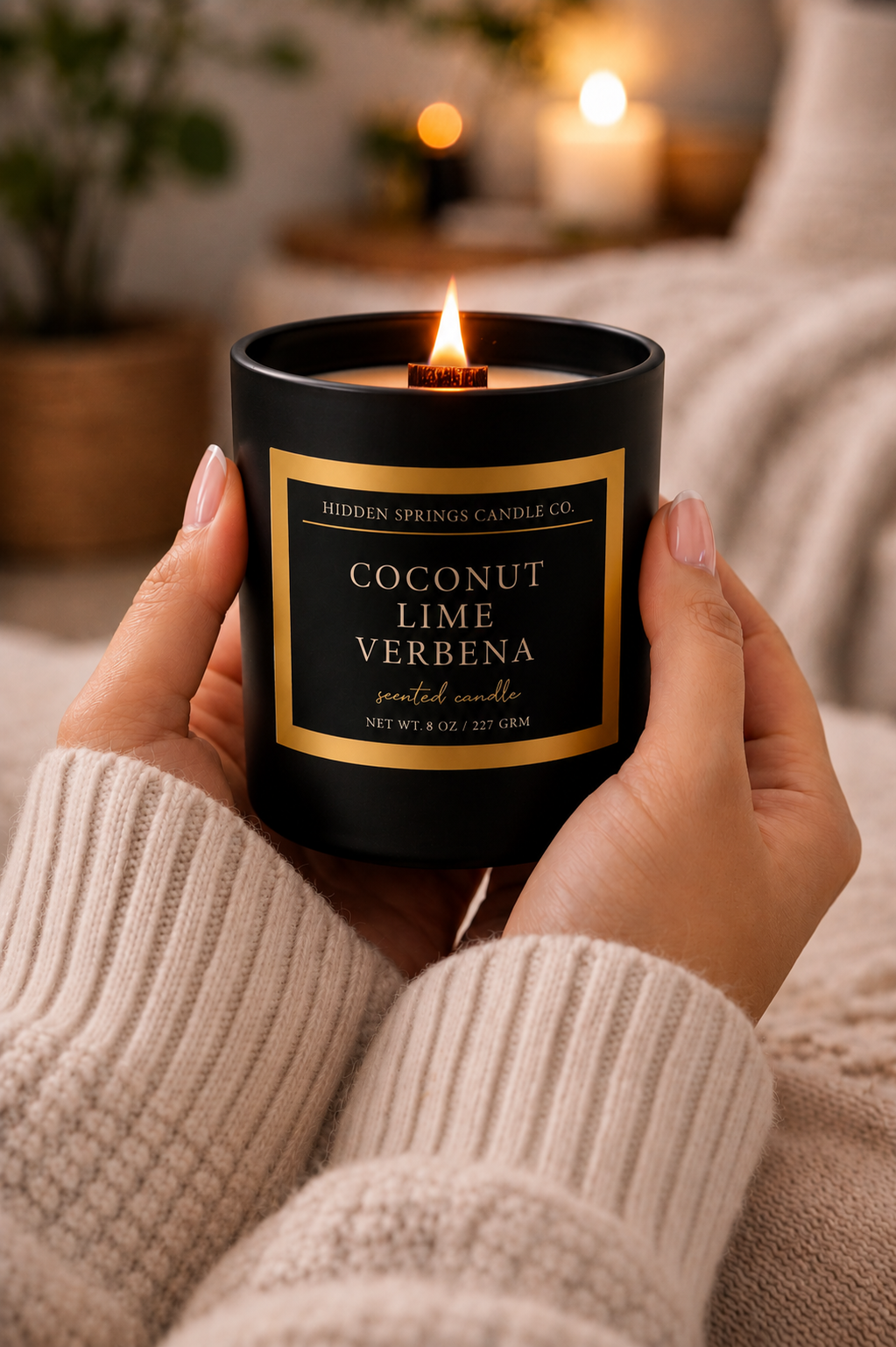 Coconut Lime Verbena 8 oz Crackling Wood Wick Soy Candle