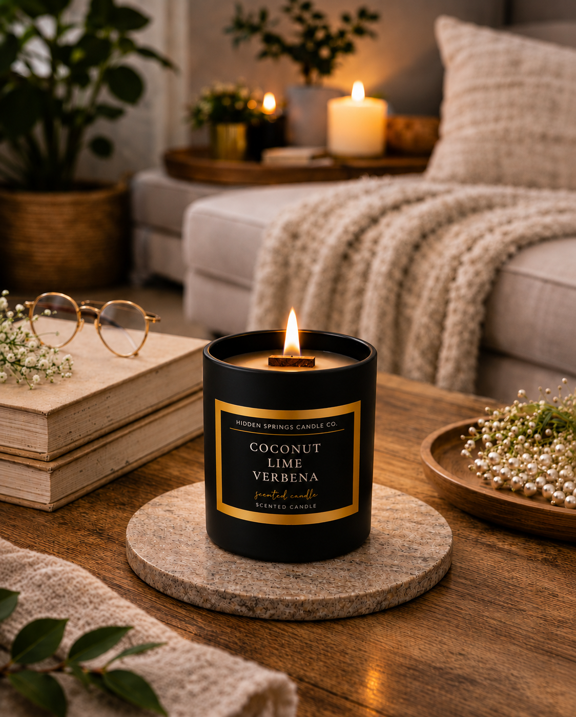 Coconut Lime Verbena 8 oz Crackling Wood Wick Soy Candle