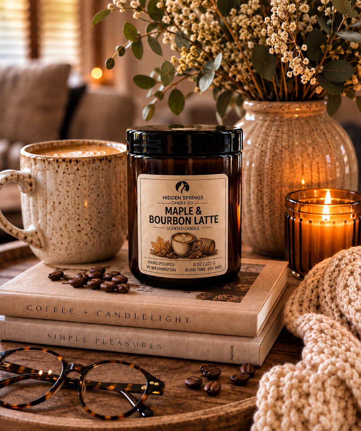 Maple & Bourbon Latte | 8 oz Luxury Crackling Wood Wick Soy Candle