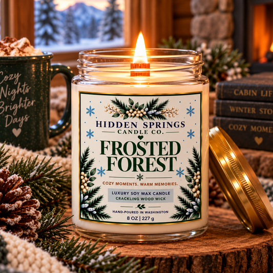 Frosted Forest Crackling Wood Wick Candle  | Hidden Springs Candle Co.