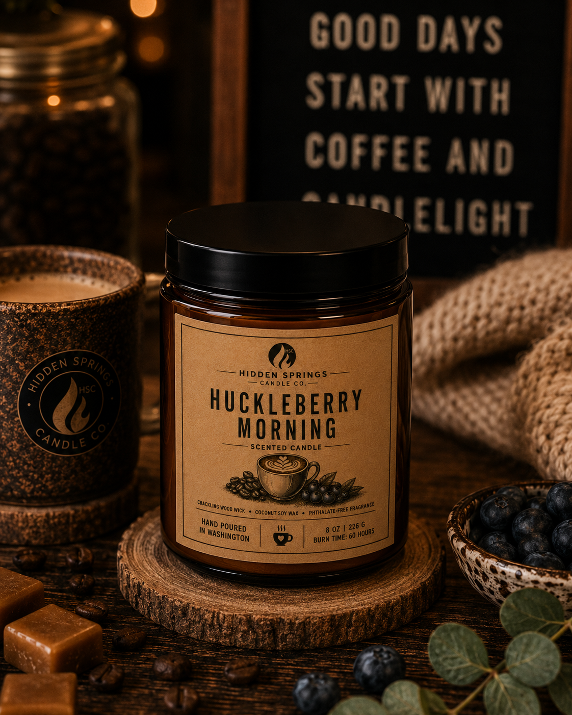 Huckleberry Morning | 8 oz Luxury Crackling Wood Wick Soy Candle