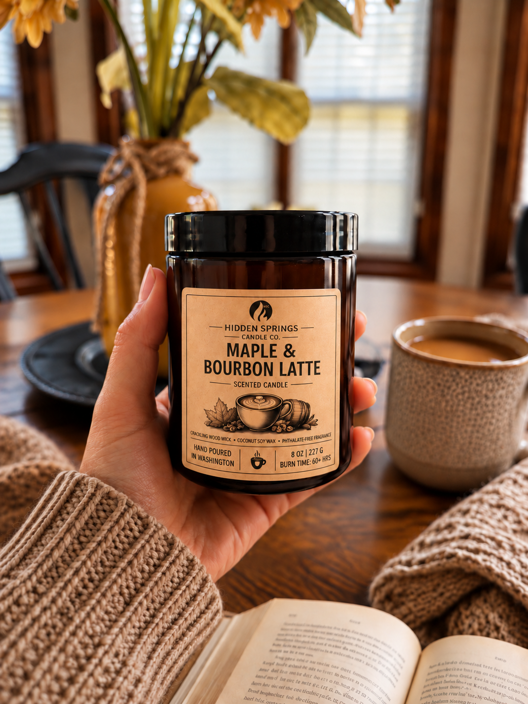 Maple & Bourbon Latte | 8 oz Luxury Crackling Wood Wick Soy Candle