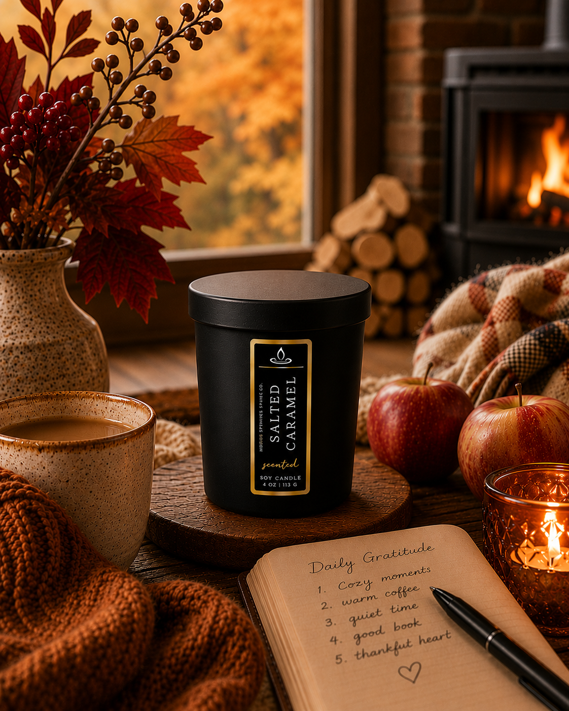 Luxury Salted Caramel Soy Candle | Crackling Wood Wick