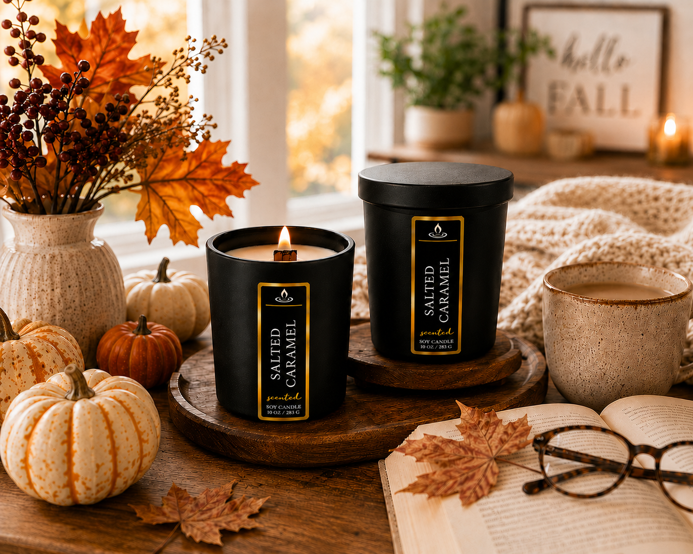 Luxury Salted Caramel Soy Candle | Crackling Wood Wick