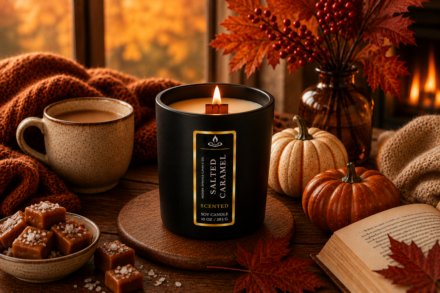 Luxury Salted Caramel Soy Candle | Crackling Wood Wick
