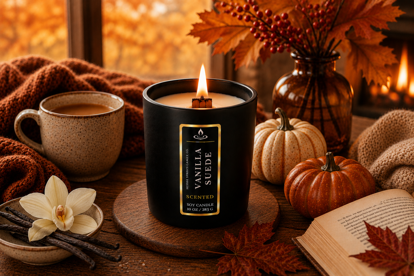 Luxury Vanilla Suede Soy Candle | Crackling Wood Wick