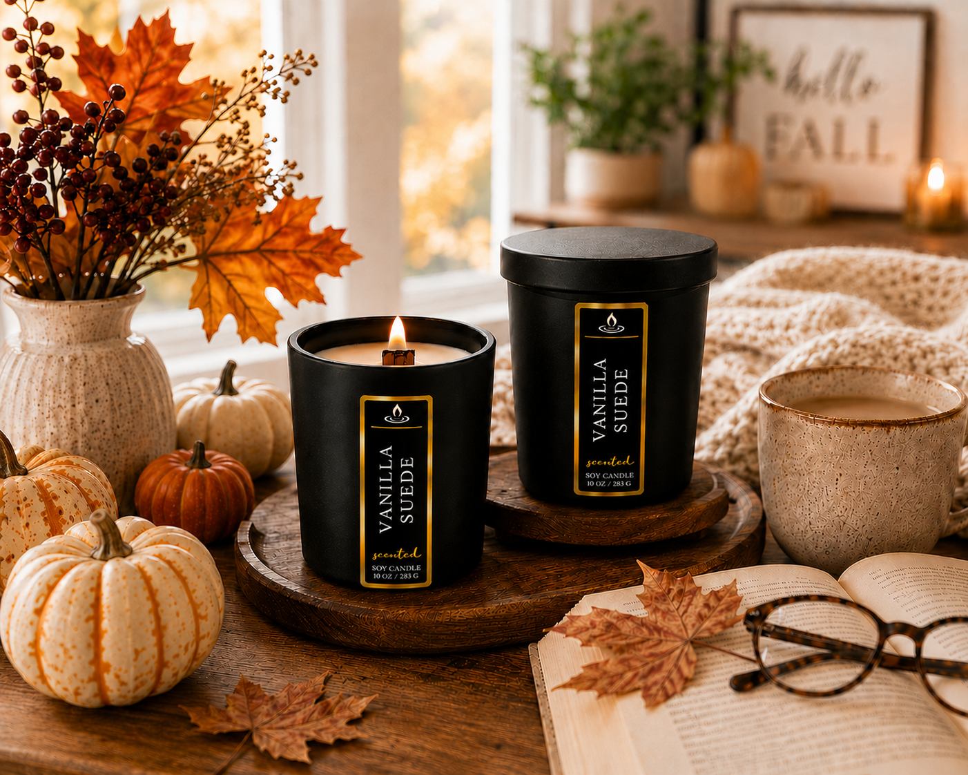 Luxury Vanilla Suede Soy Candle | Crackling Wood Wick