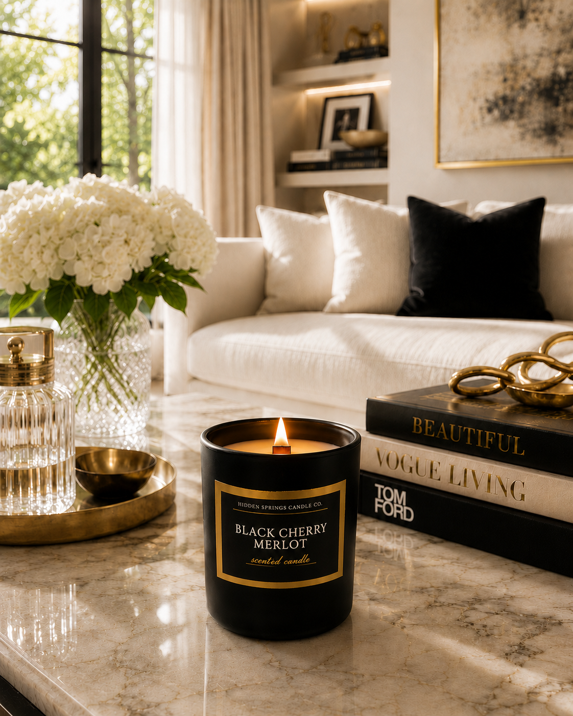 Black Cherry Merlot Luxury Coconut Soy Candle | Crackling Wood Wick