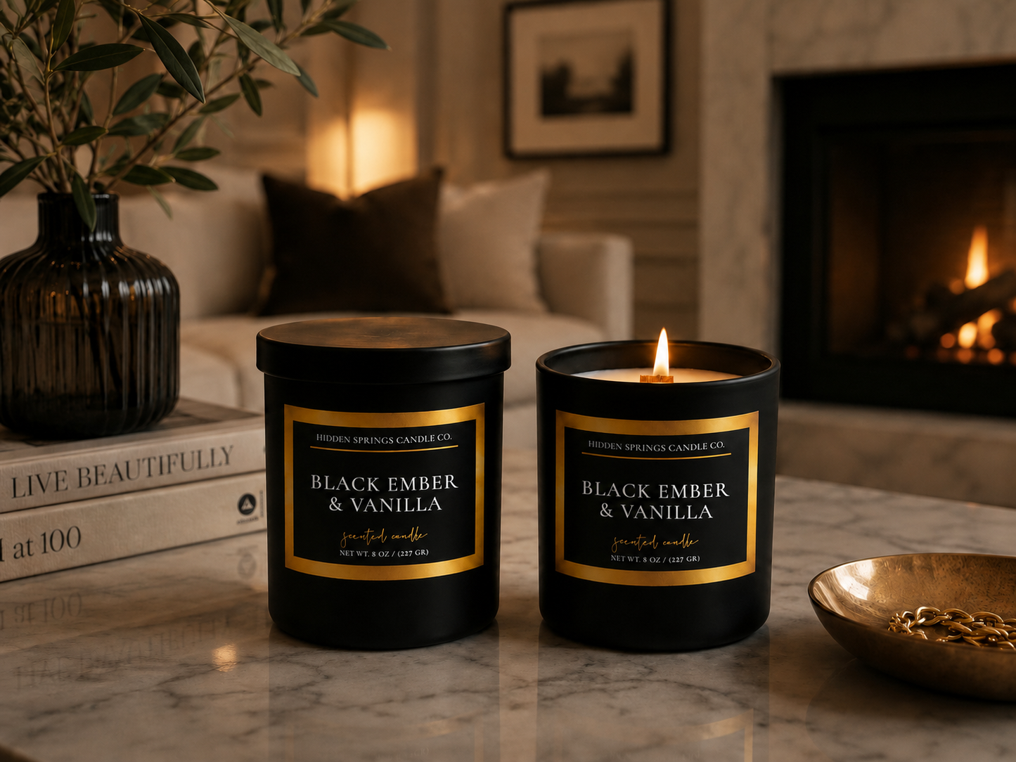 Black Ember & Vanilla Luxury Coconut Soy Candle | Crackling Wood Wick