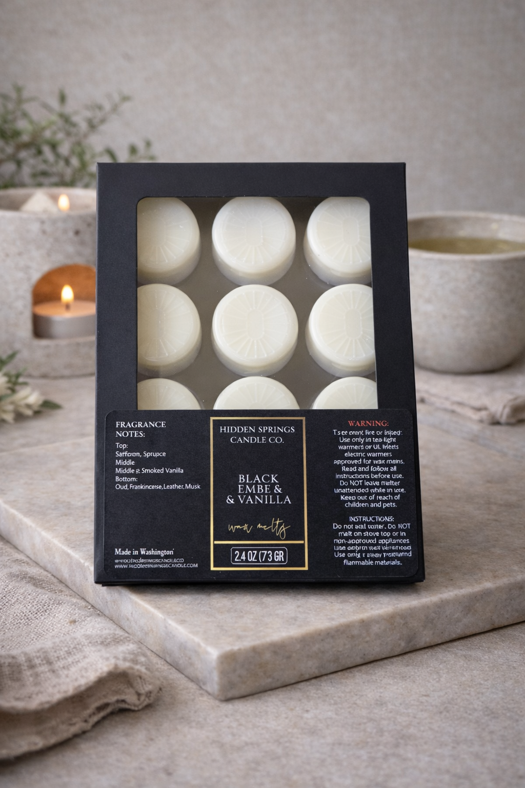 Black Ember & Vanilla Wax Melts-Hidden Springs Candle Co