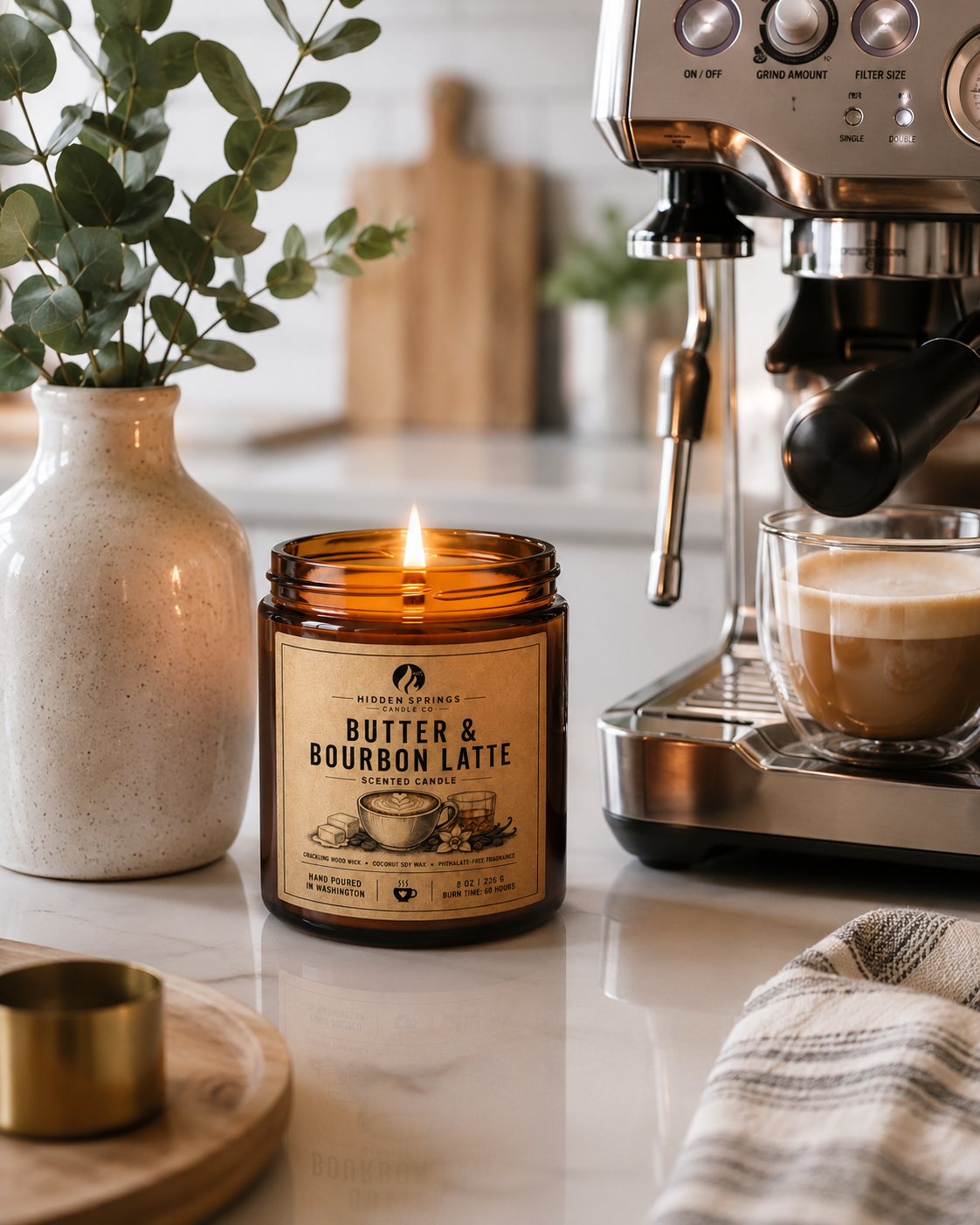 Butter & Bourbon Latte | 8 oz Luxury Crackling Wood Wick Soy Candle