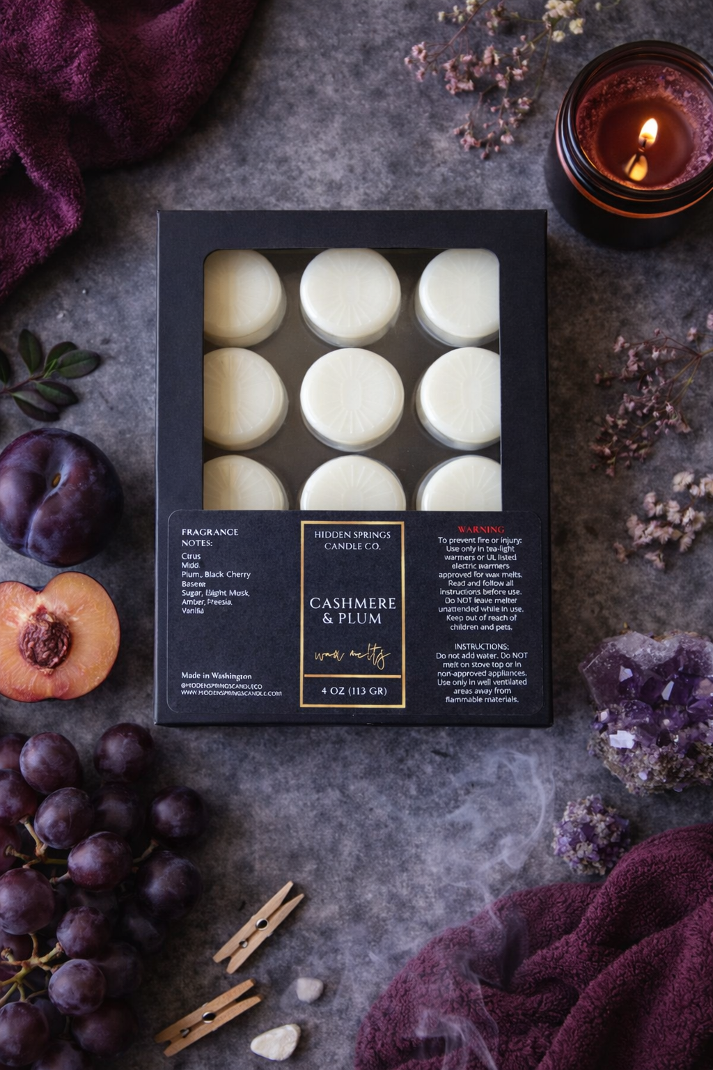 Cashmere Plum Wax Melts-Hidden Springs Candle Co