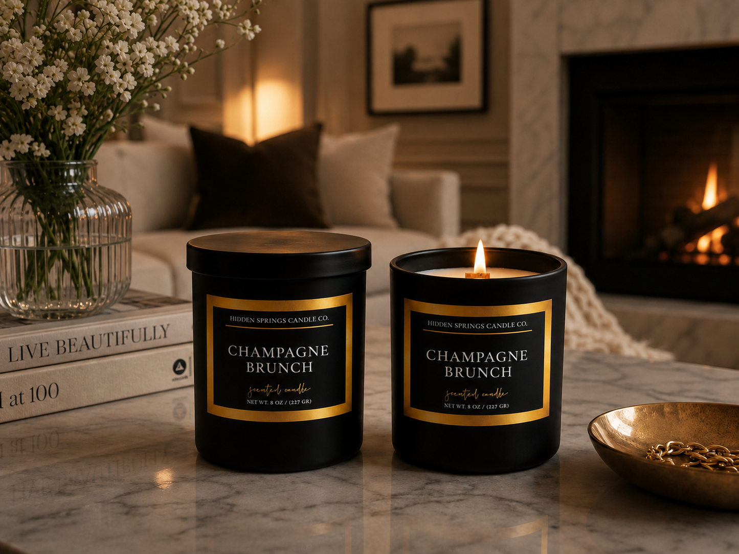 Champagne Brunch Luxury Coconut Soy Candle | Crackling Wood Wick