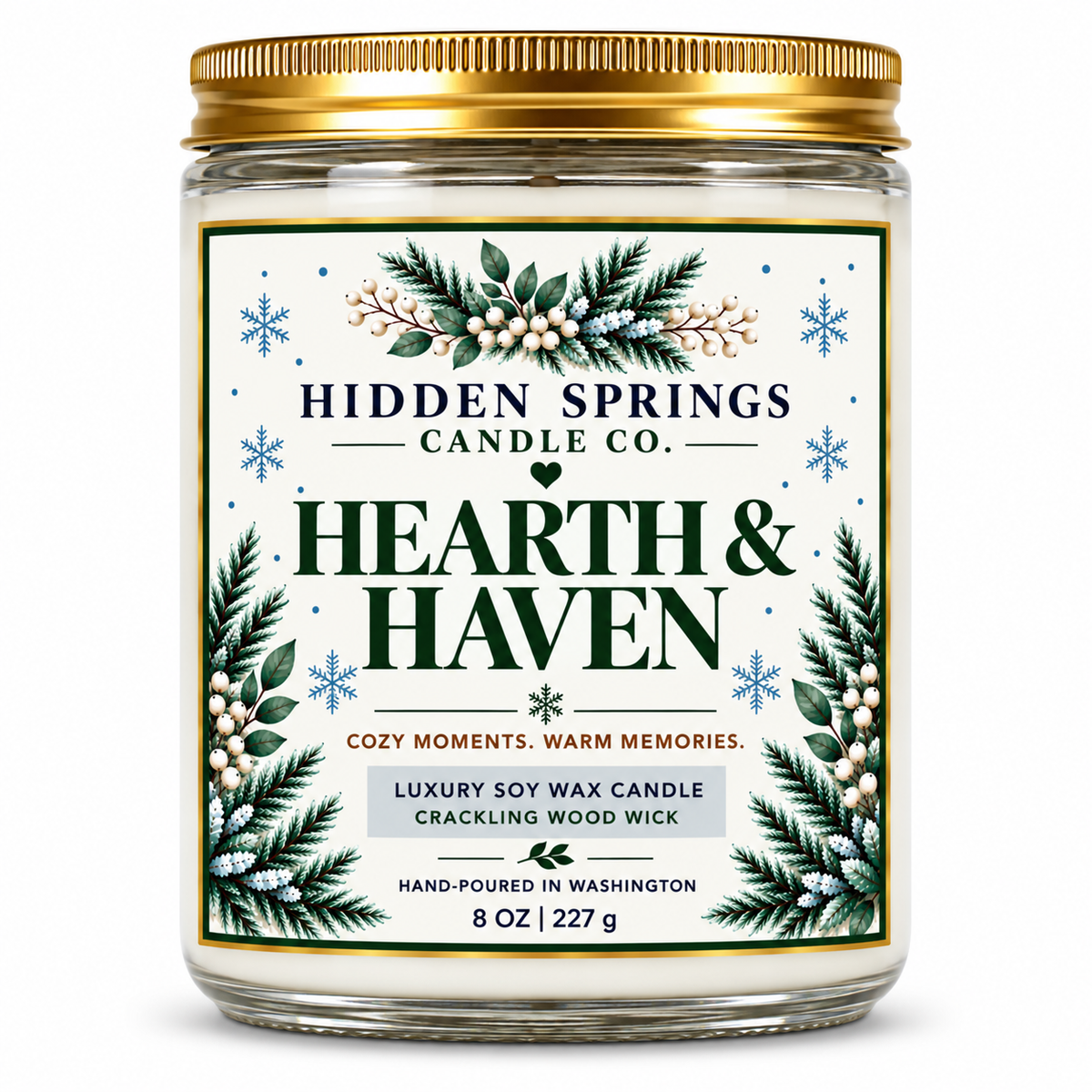 Hearth & Haven Luxury Crackling Wick Candle  | Hidden Springs Candle Co.