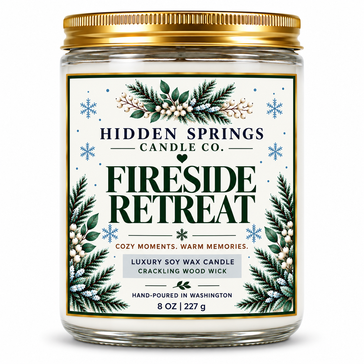 Fireside Retreat Crackling Wood Wick Candle | Hidden Springs Candle Co.
