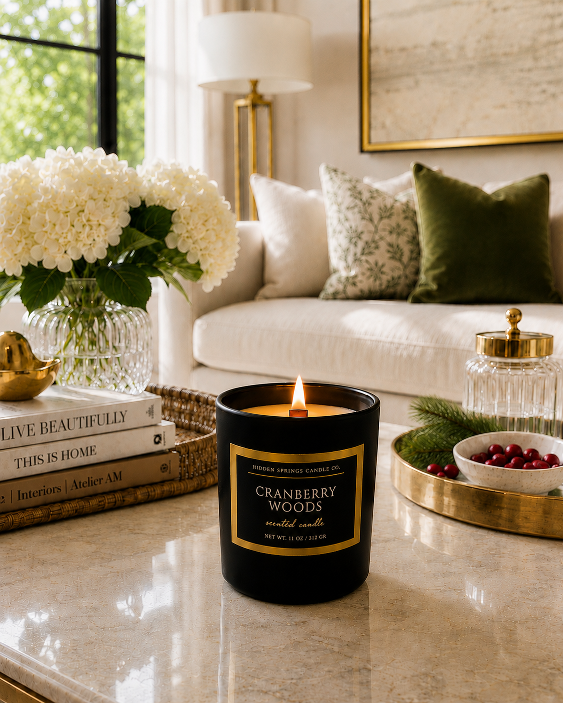 Cranberry Woods Luxury Coconut Soy Candle | Crackling Wood Wick