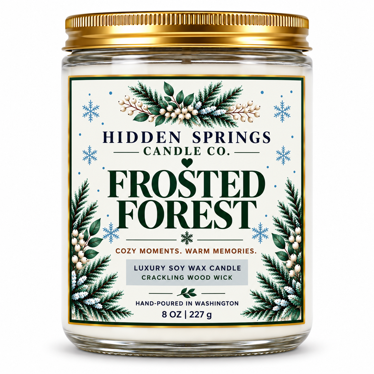 Frosted Forest Crackling Wood Wick Candle  | Hidden Springs Candle Co.