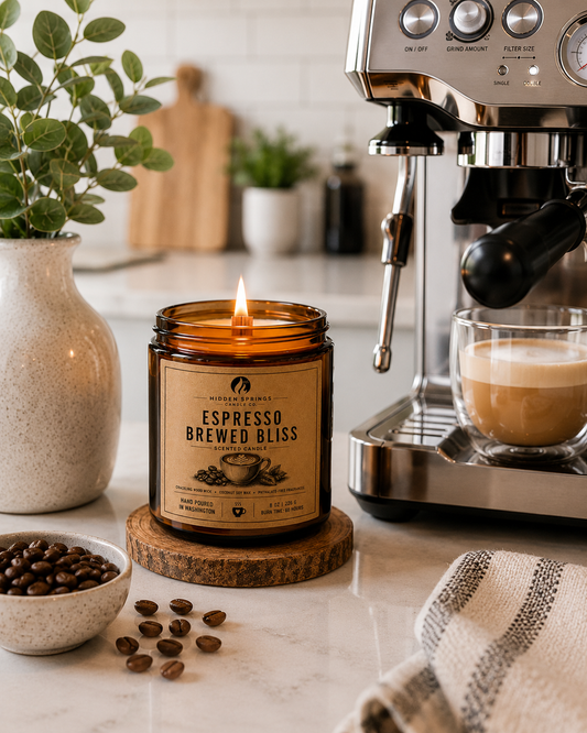 Espresso Brewed Bliss | 8 oz Luxury Crackling Wood Wick Soy Candle