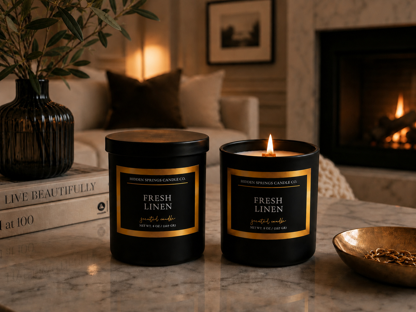 Fresh Linen Luxury Coconut Soy Candle | Crackling Wood Wick