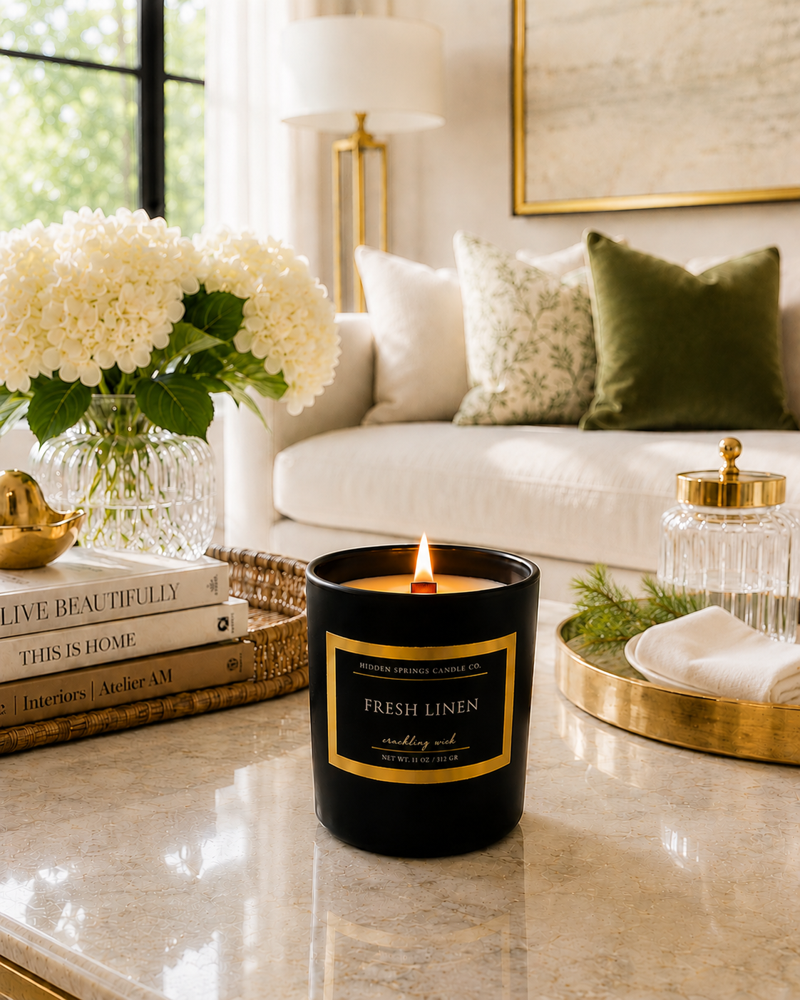 Fresh Linen Luxury Coconut Soy Candle | Crackling Wood Wick