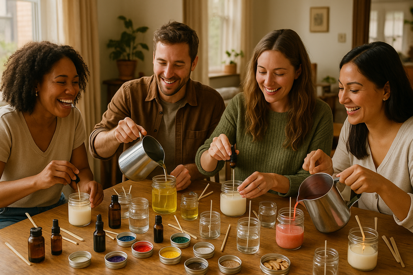 Group candle making party at home