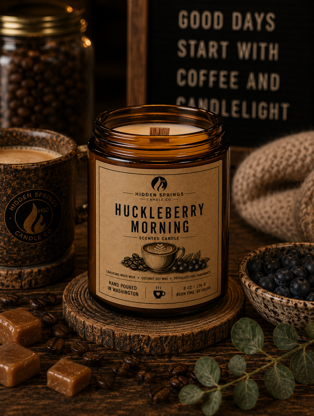 Huckleberry Morning | 8 oz Luxury Crackling Wood Wick Soy Candle