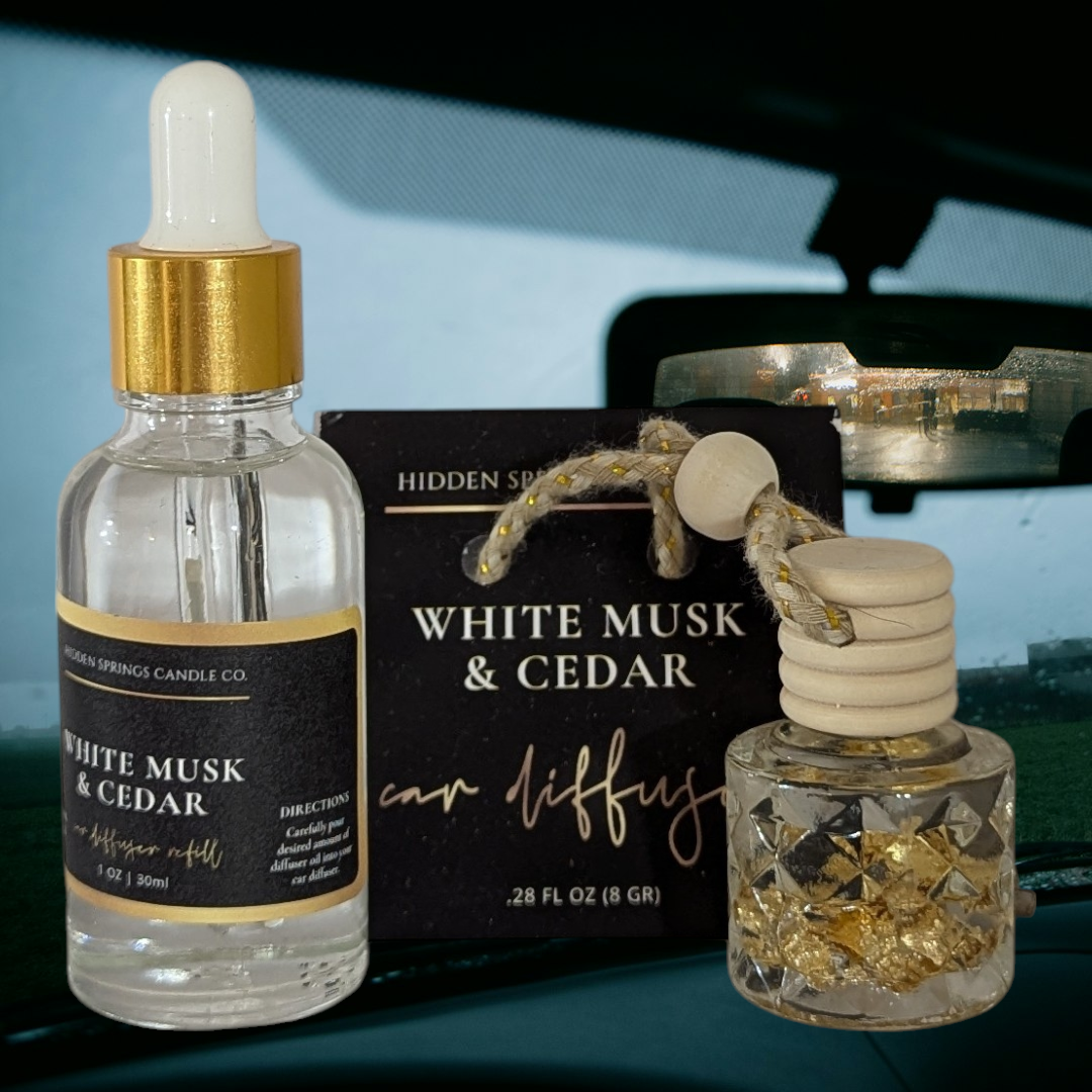 White Musk & Cedar Car Diffuser With Refill-Hidden Springs Candle Co