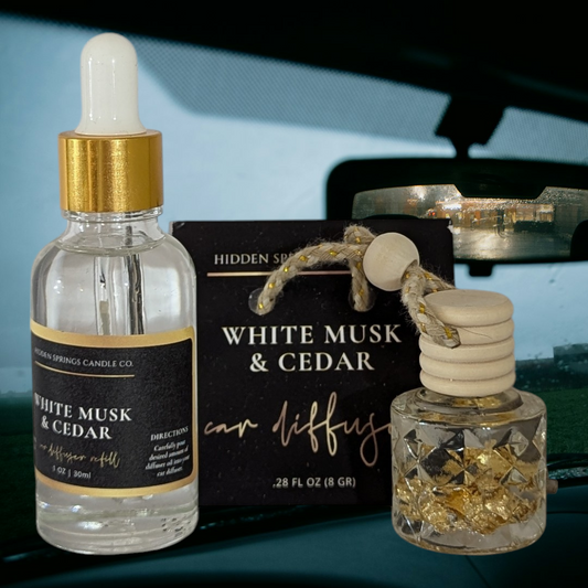 White Musk & Cedar Car Diffuser With Refill-Hidden Springs Candle Co