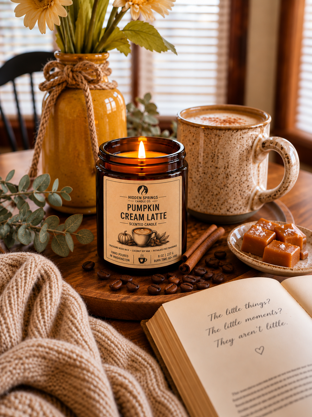 Pumpkin Cream Latte | 8 oz Luxury Crackling Wood Wick Soy Candle