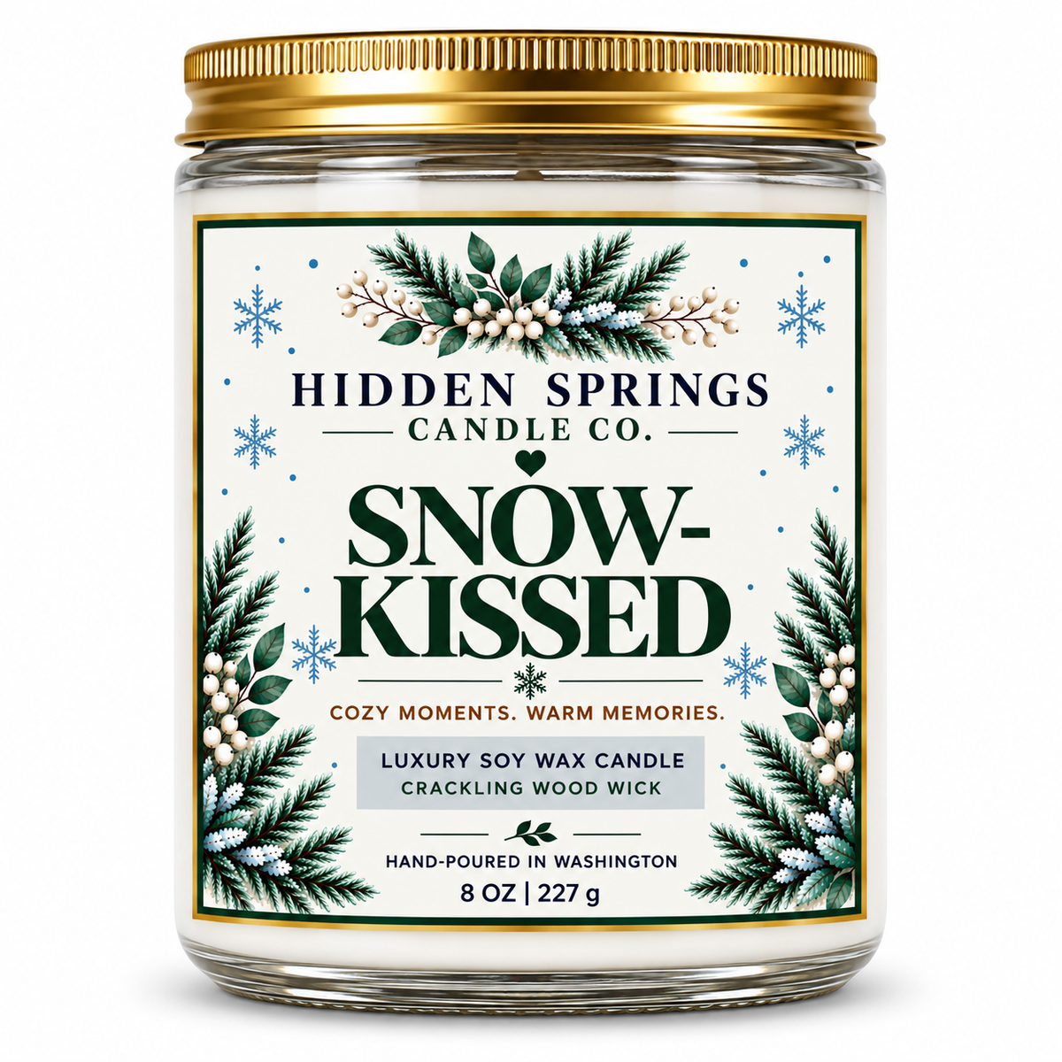Snow-Kissed Crackling Wood Wick Candle | Hidden Springs Candle Co.