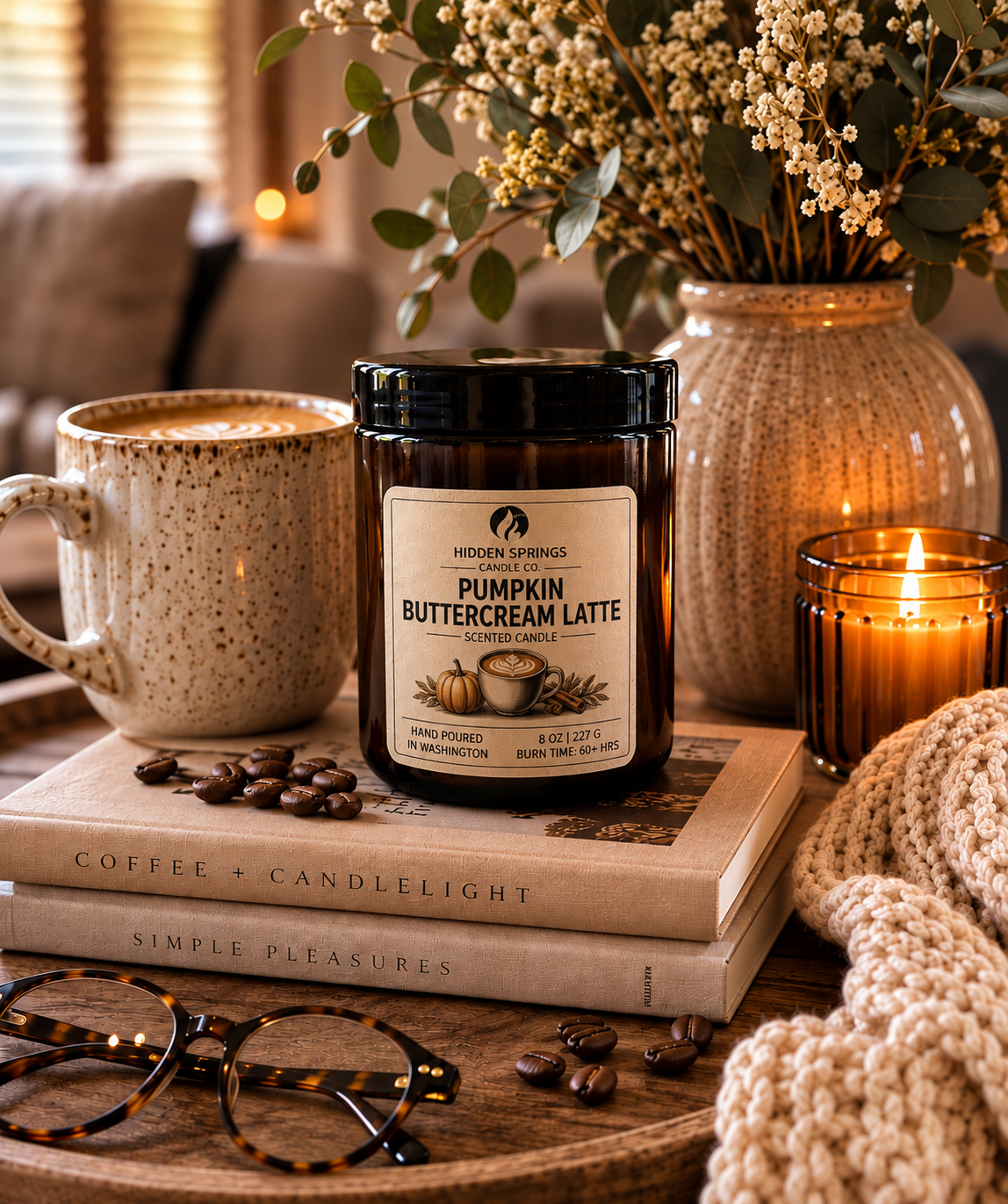 Pumpkin Cream Latte | 8 oz Luxury Crackling Wood Wick Soy Candle