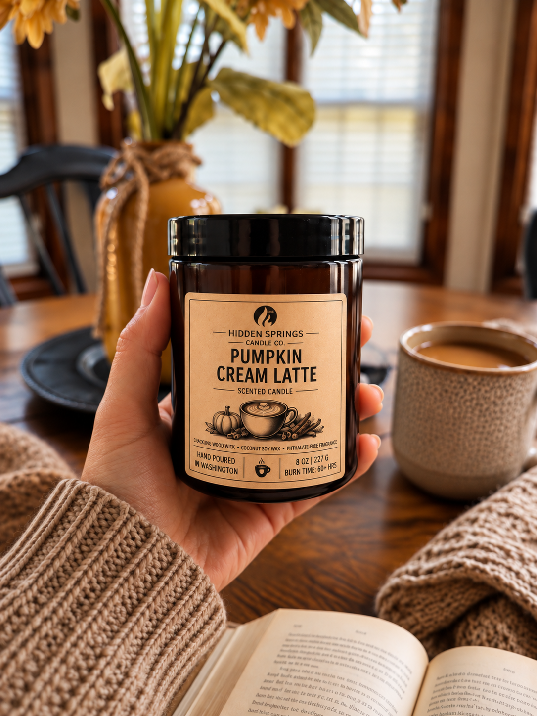 Pumpkin Cream Latte | 8 oz Luxury Crackling Wood Wick Soy Candle
