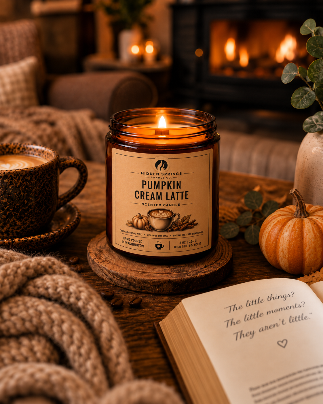 Pumpkin Cream Latte | 8 oz Luxury Crackling Wood Wick Soy Candle