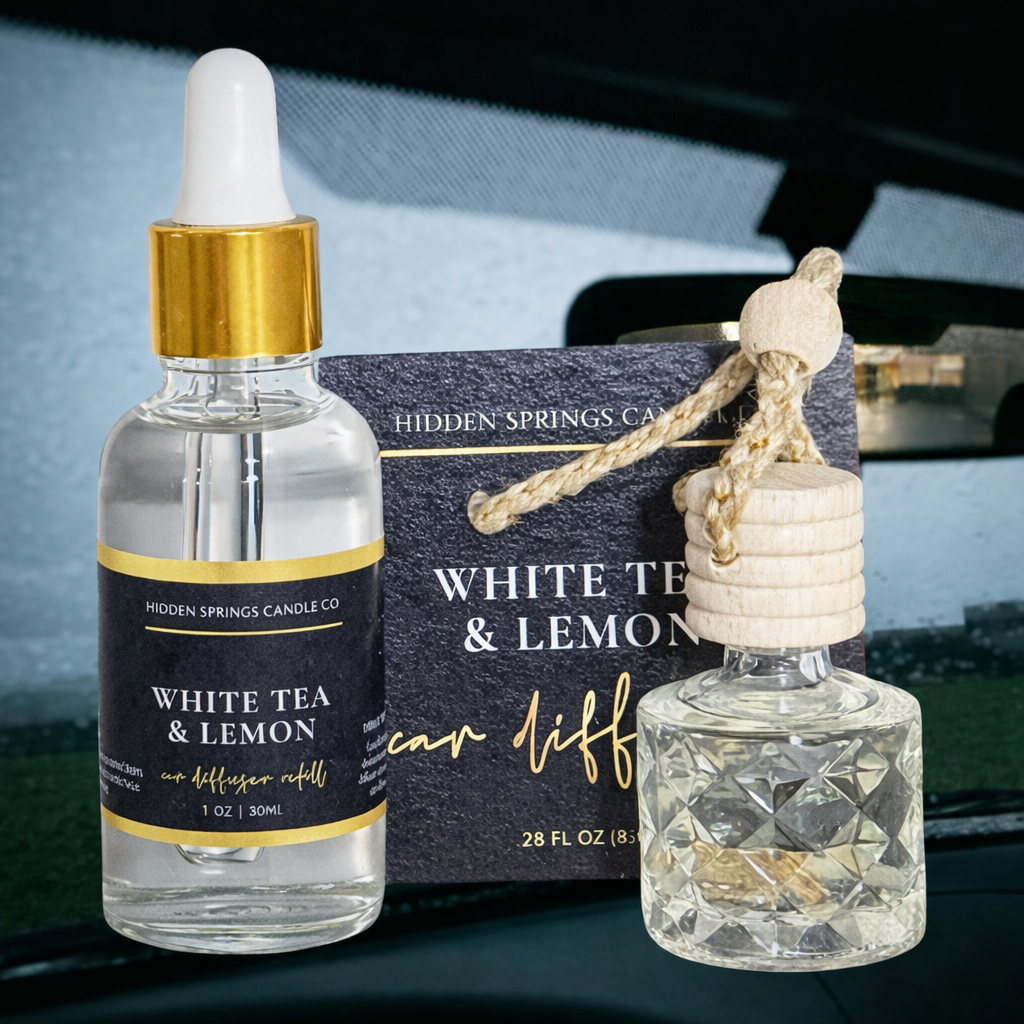 White Tea & Lemon Car Diffuser With Refill-Hidden Springs Candle Co