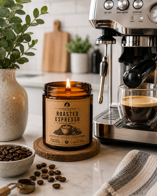 Roasted Espresso | 8 oz Luxury Crackling Wood Wick Soy Candle