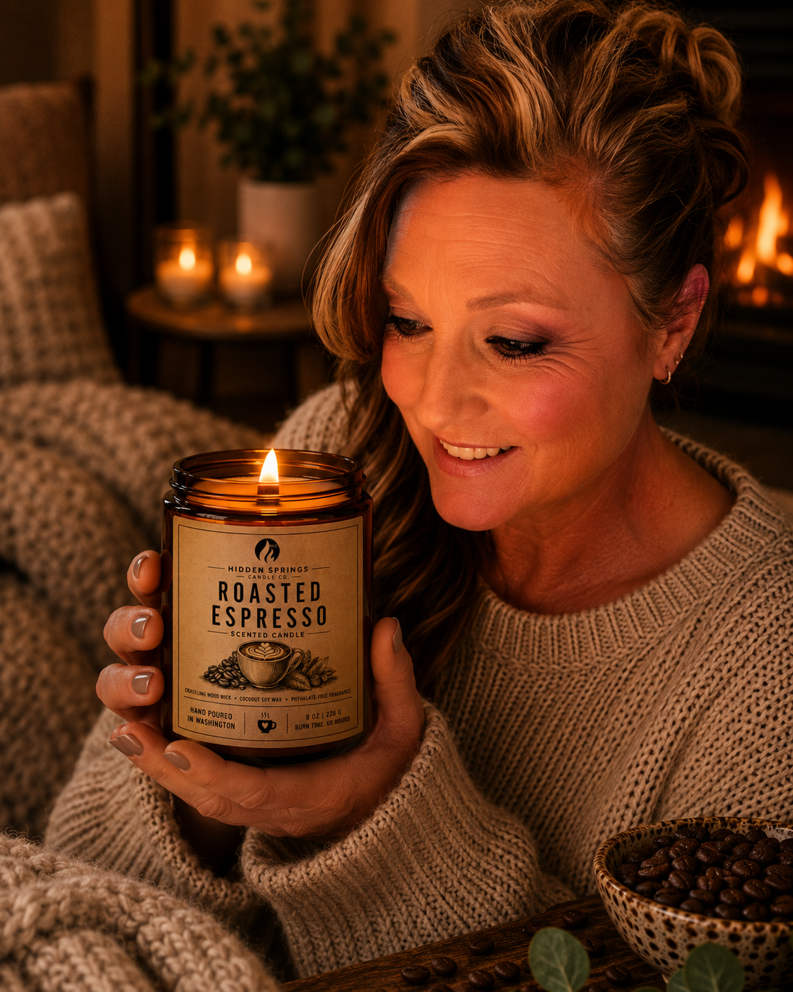 Roasted Espresso | 8 oz Luxury Crackling Wood Wick Soy Candle
